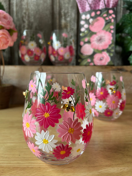 Bees and Blooms Wine Glass