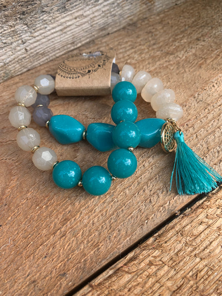 Turquoise and Natural Bead Bracelets